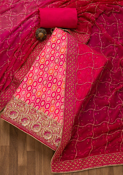 Rani Pink Cutdana Georgette Unstitched Salwar Suit