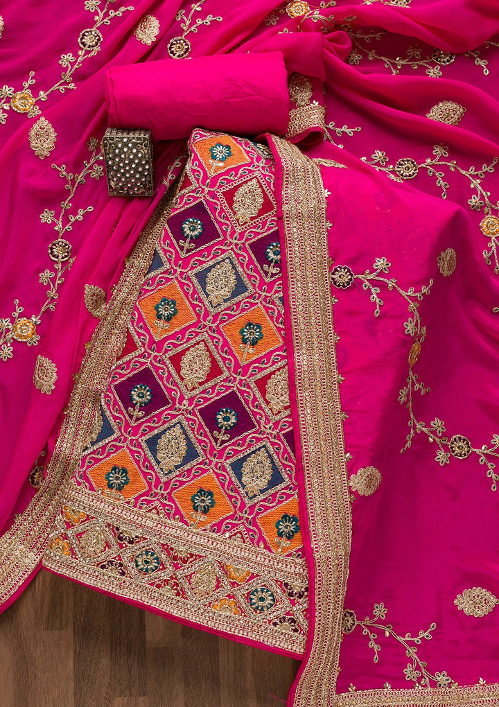 Rani Pink Cutdana Georgette Unstitched Salwar Suit-Koskii