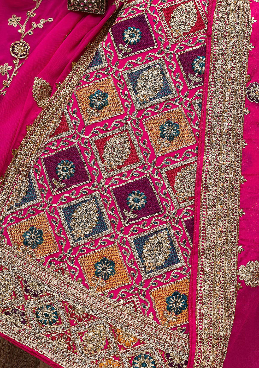 Rani Pink Cutdana Georgette Unstitched Salwar Suit-Koskii