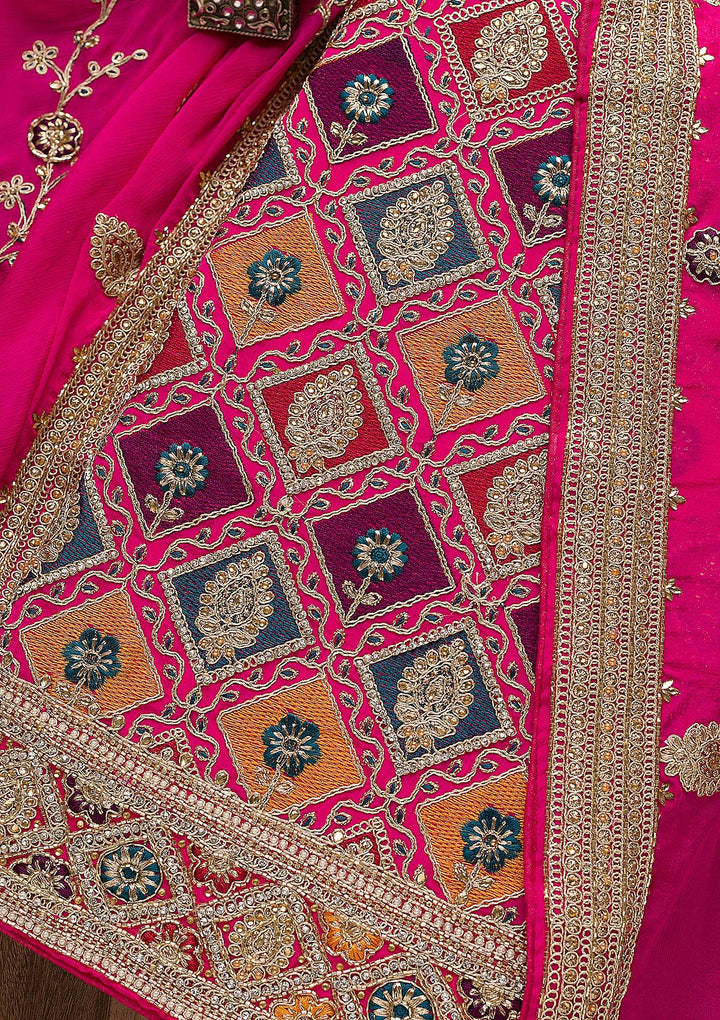 Rani Pink Cutdana Georgette Unstitched Salwar Suit-Koskii