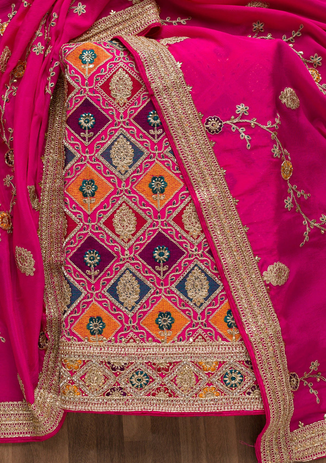 Rani Pink Cutdana Georgette Unstitched Salwar Suit-Koskii