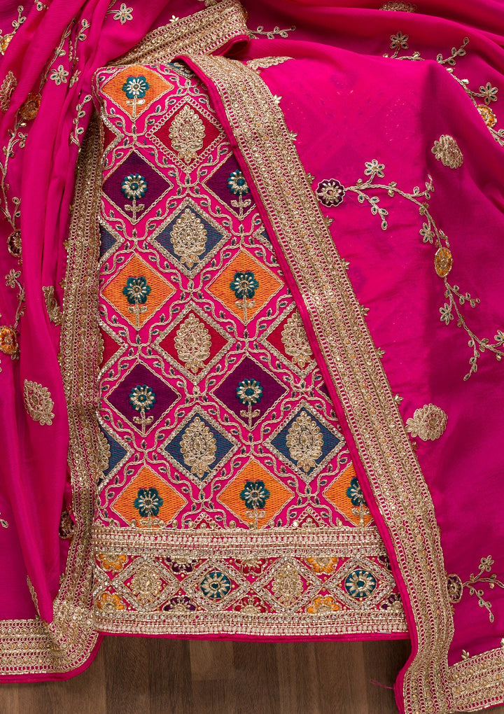 Rani Pink Cutdana Georgette Unstitched Salwar Suit-Koskii