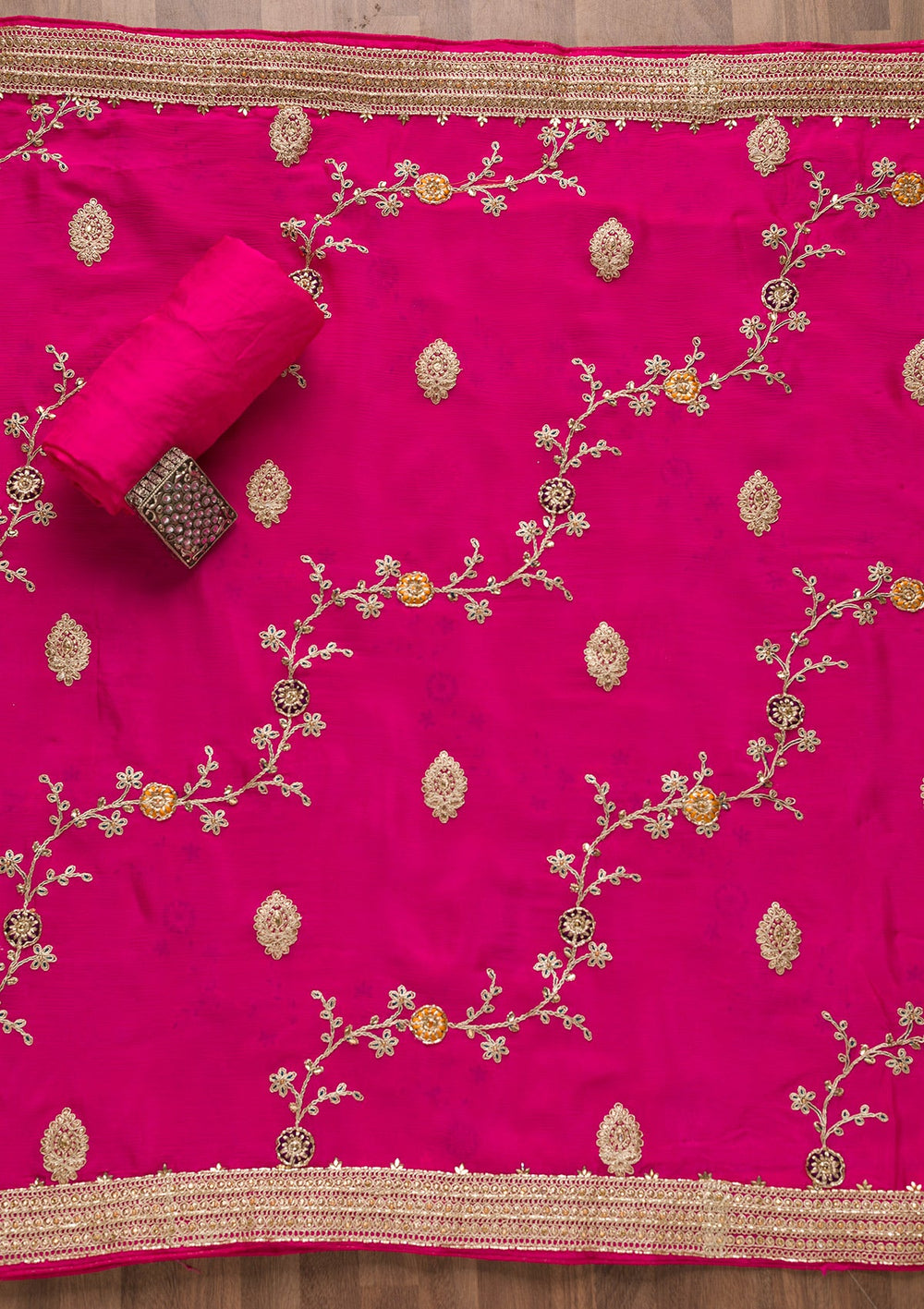 Rani Pink Cutdana Georgette Unstitched Salwar Suit-Koskii
