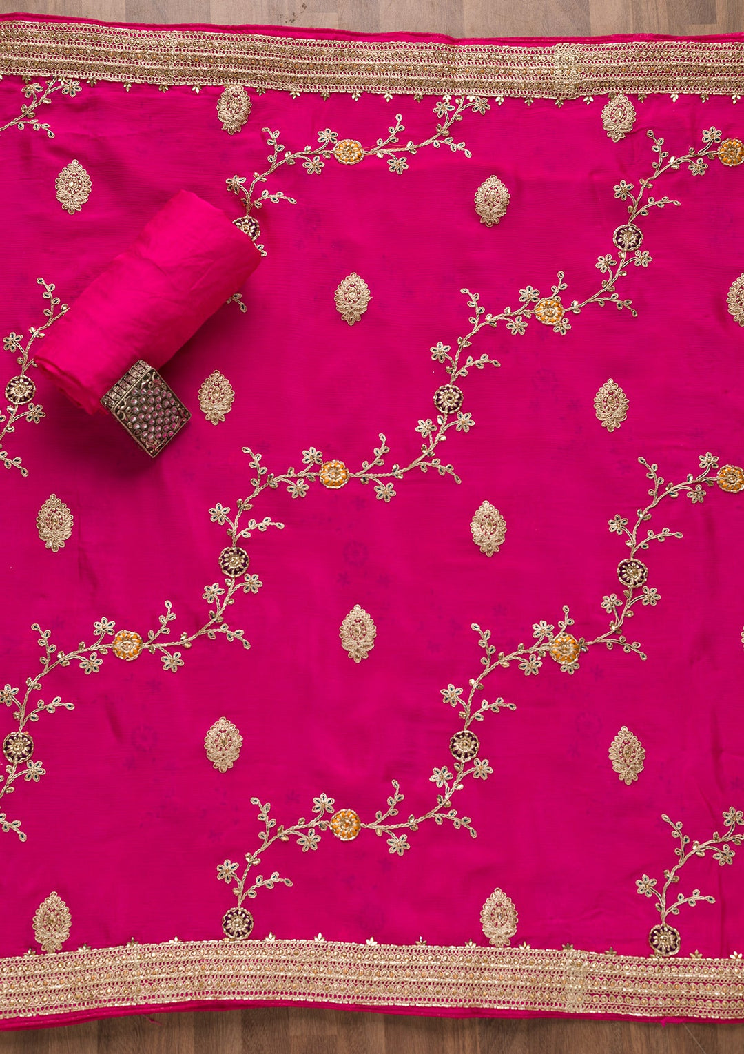 Rani Pink Cutdana Georgette Unstitched Salwar Suit-Koskii