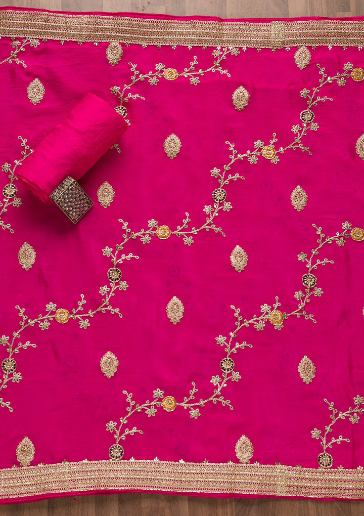 Rani Pink Cutdana Georgette Unstitched Salwar Suit-Koskii