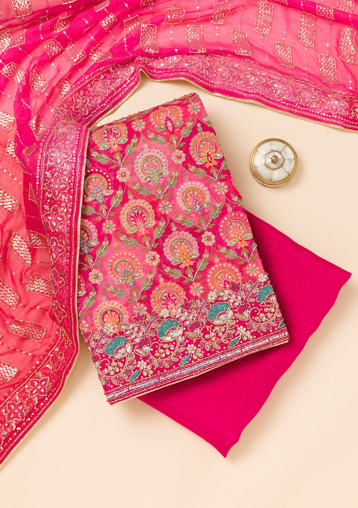 Rani Pink Cutdana Georgette Unstitched Salwar Suit-Koskii