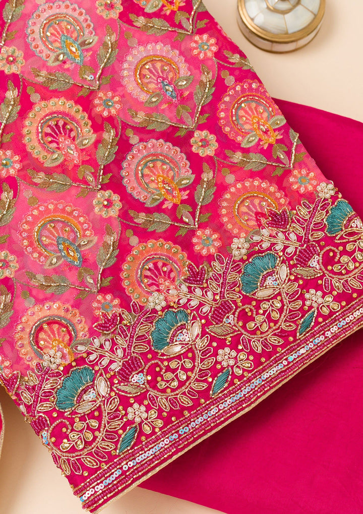 Rani Pink Cutdana Georgette Unstitched Salwar Suit-Koskii