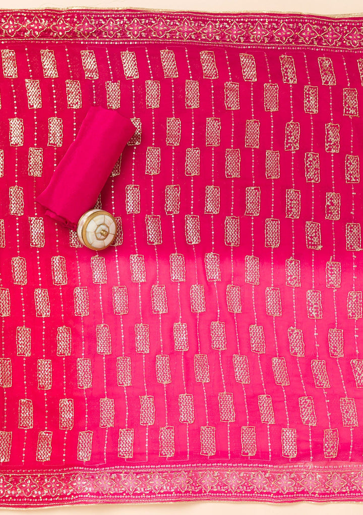 Rani Pink Cutdana Georgette Unstitched Salwar Suit-Koskii