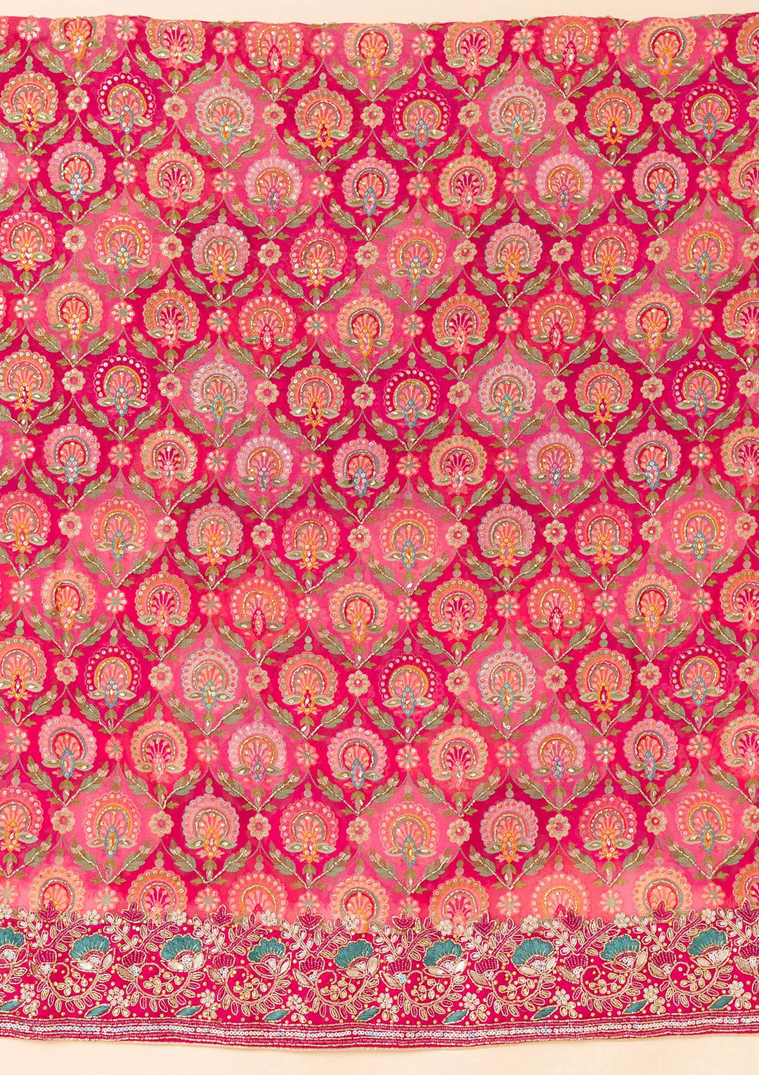 Rani Pink Cutdana Georgette Unstitched Salwar Suit-Koskii