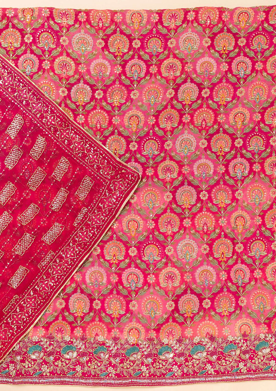 Rani Pink Cutdana Georgette Unstitched Salwar Suit-Koskii