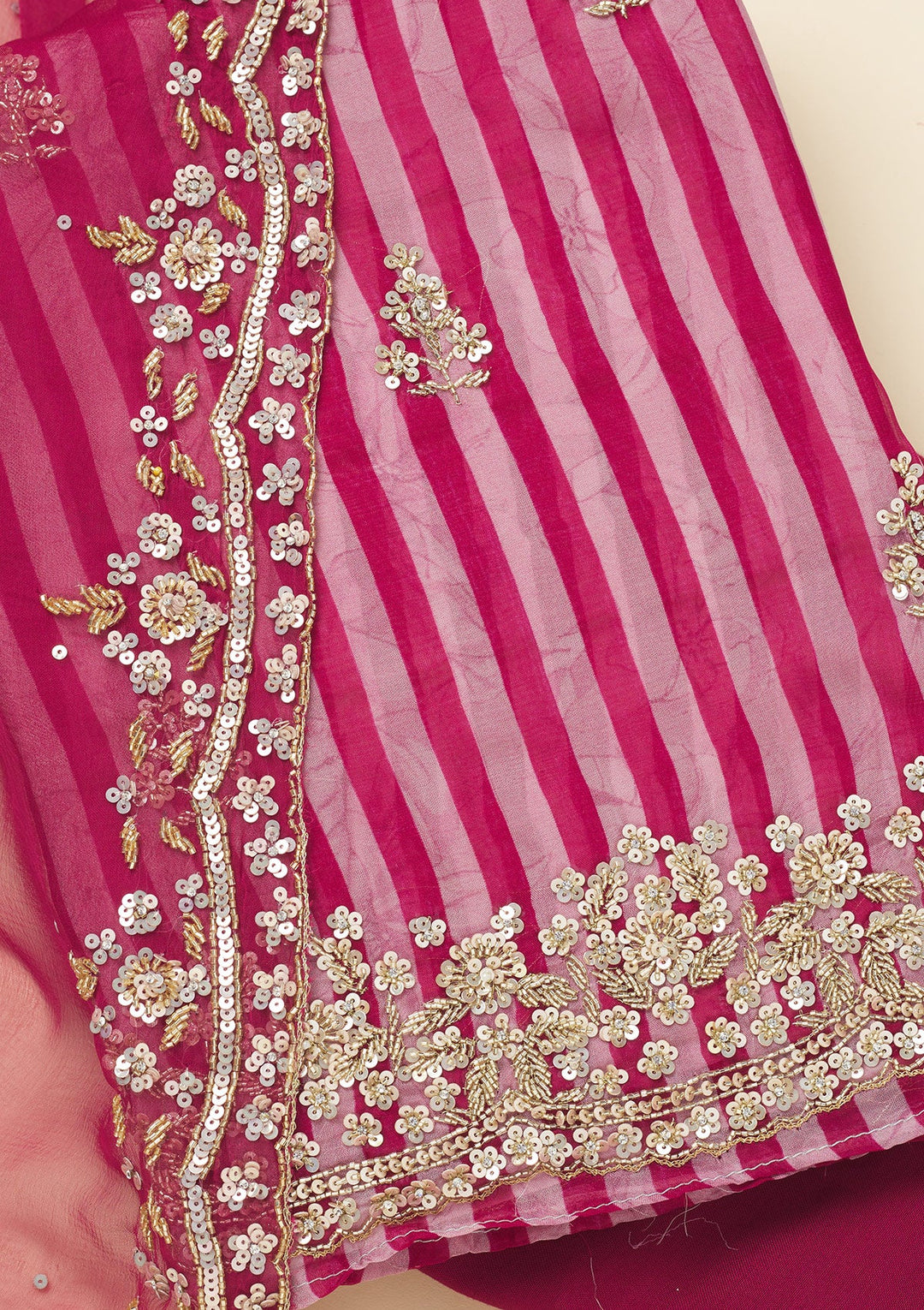 Rani Pink Cutdana Semi Crepe Unstitched Salwar Suit-Koskii