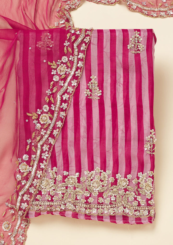 Rani Pink Cutdana Semi Crepe Unstitched Salwar Suit-Koskii