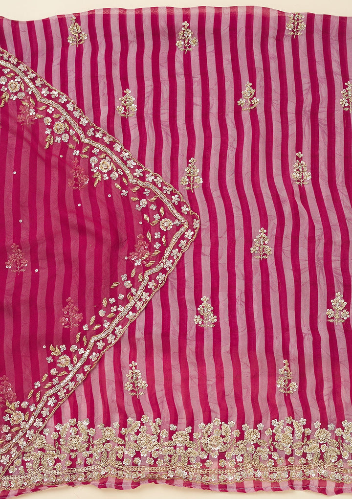 Rani Pink Cutdana Semi Crepe Unstitched Salwar Suit-Koskii