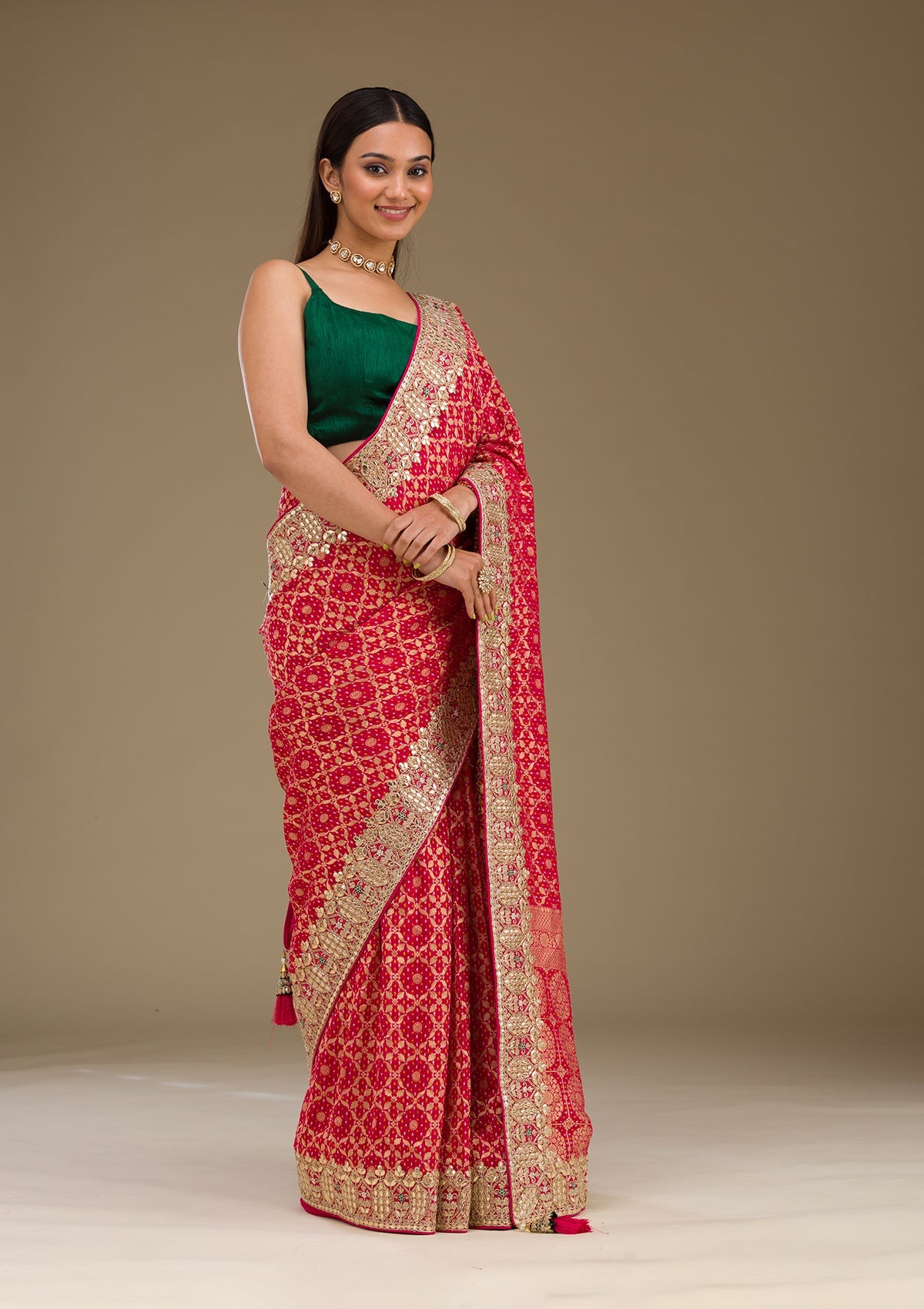 Rani Pink Gotapatti Chiffon Saree-Koskii