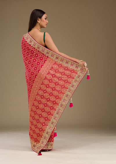 Rani Pink Gotapatti Chiffon Saree-Koskii