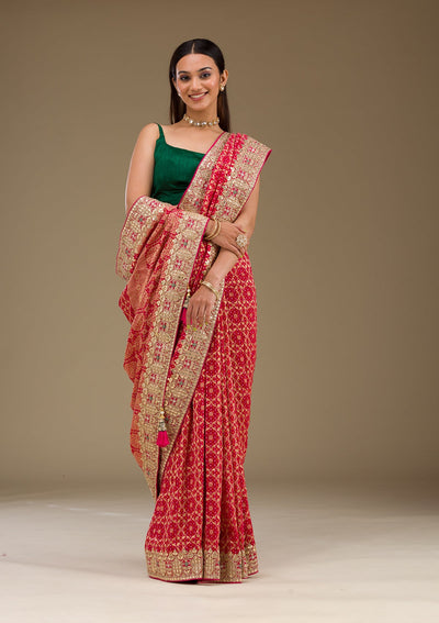 Rani Pink Gotapatti Chiffon Saree-Koskii