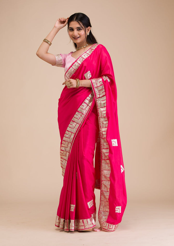 Rani Pink Gotapatti Semi Crepe Saree-Koskii