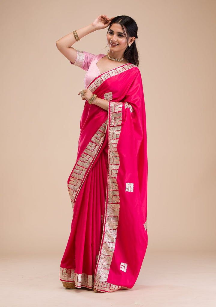 Rani Pink Gotapatti Semi Crepe Saree-Koskii