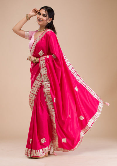 Rani Pink Gotapatti Semi Crepe Saree-Koskii