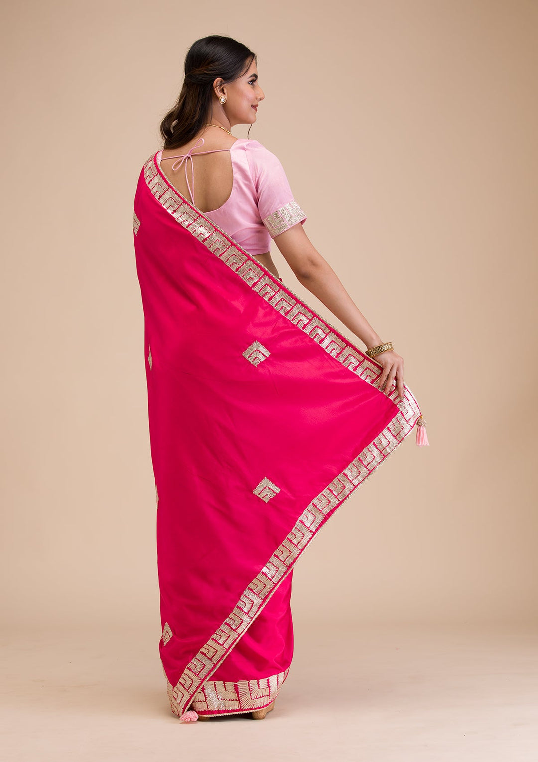 Rani Pink Gotapatti Semi Crepe Saree-Koskii