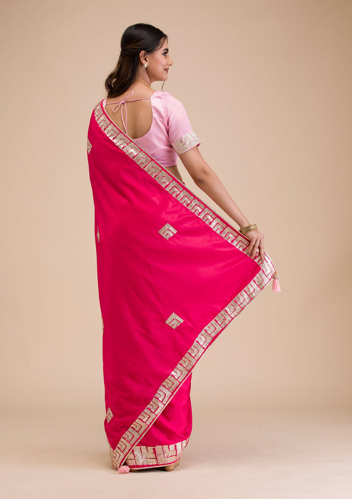Rani Pink Gotapatti Semi Crepe Saree-Koskii