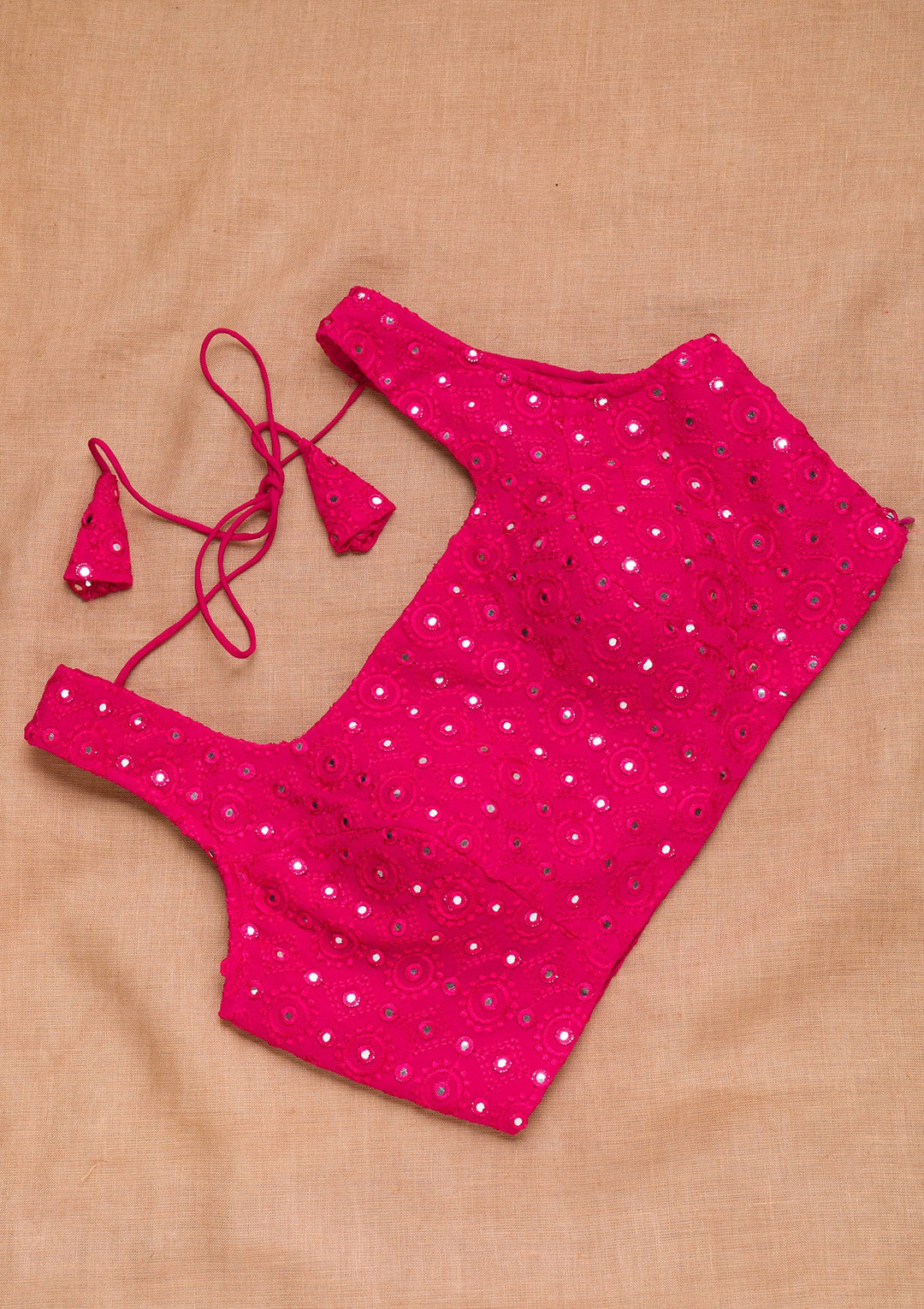 Rani Pink Mirrorwork Georgette Blouse-Koskii