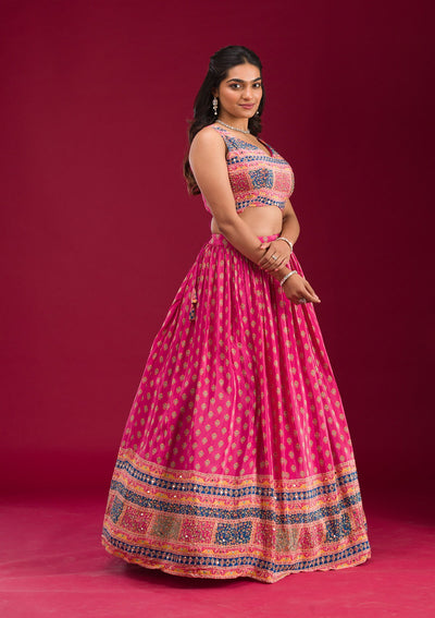 Rani Pink Mirrorwork Georgette Readymade Lehenga