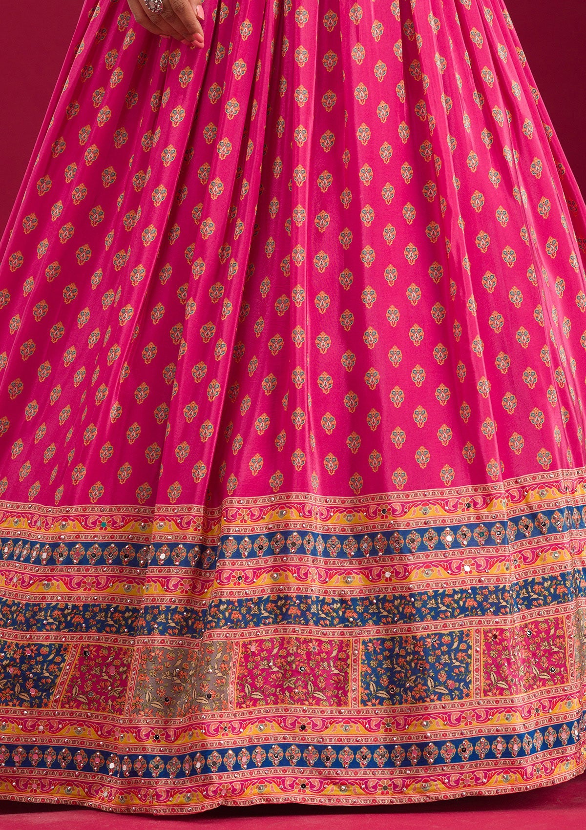 Rani Pink Mirrorwork Georgette Readymade Lehenga