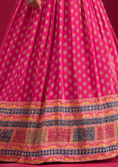 Rani Pink Mirrorwork Georgette Readymade Lehenga