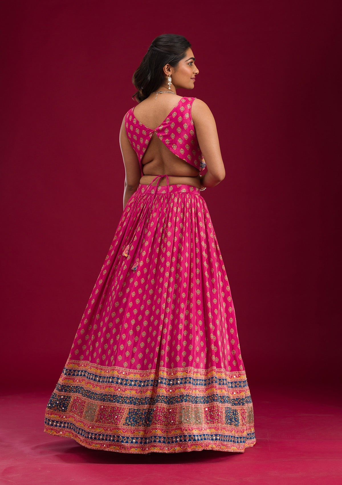 Rani Pink Mirrorwork Georgette Readymade Lehenga