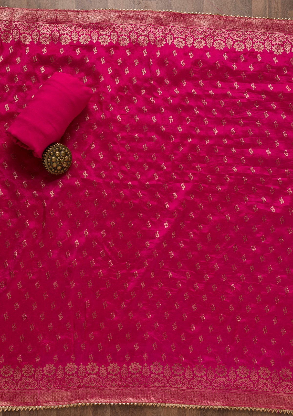 Rani Pink Pearlwork Silk Unstitched Salwar Suit-Koskii