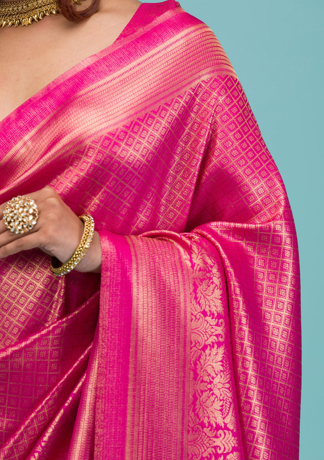 Rani Pink Plain Soft Silk Saree-Koskii