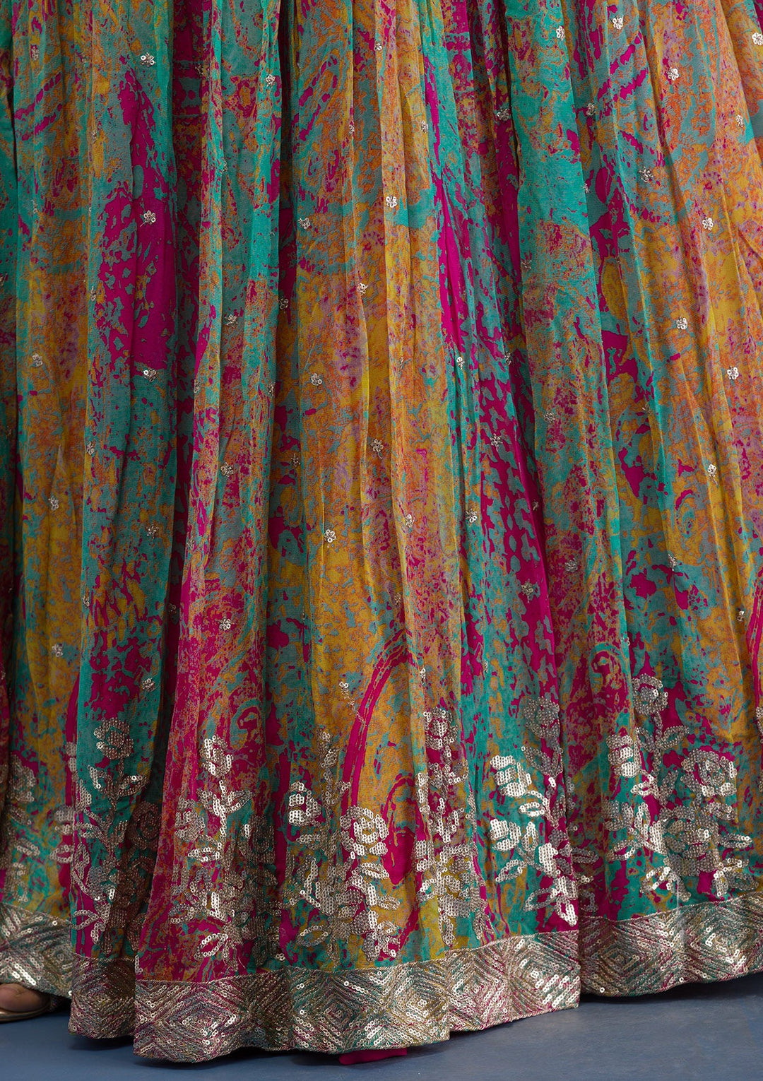 Rani Pink Print Georgette Readymade Lehenga-Koskii