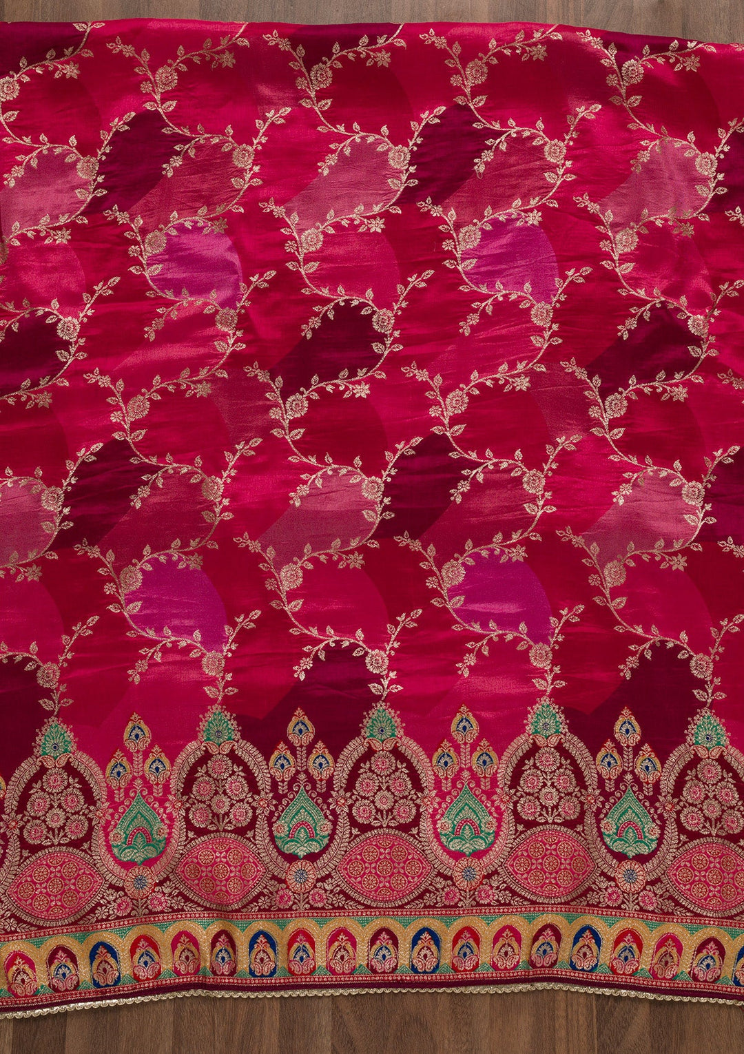 Rani Pink Printed Banarasi Unstitched Salwar Suit-Koskii