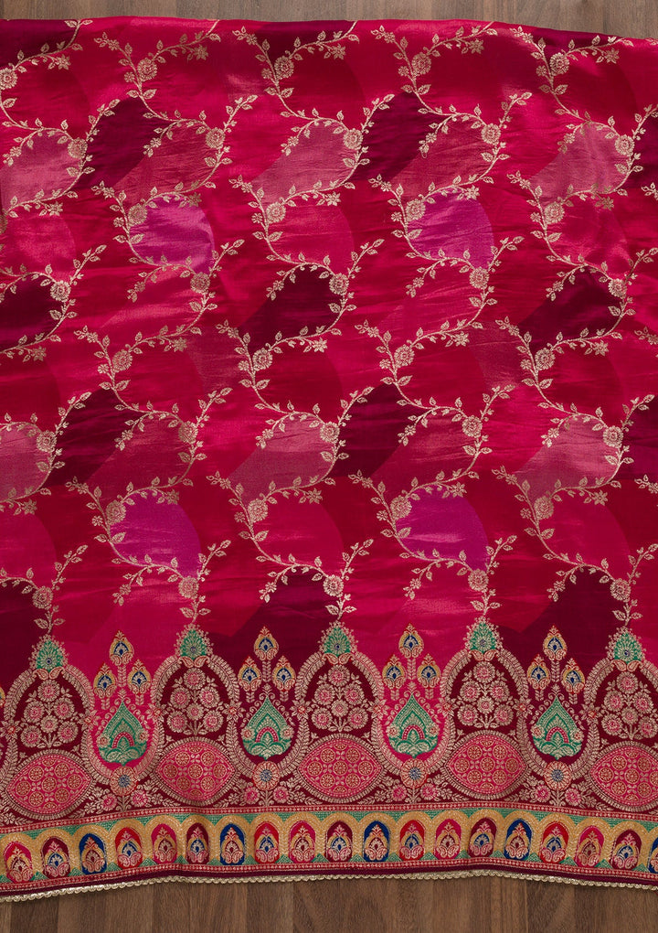 Rani Pink Printed Banarasi Unstitched Salwar Suit-Koskii
