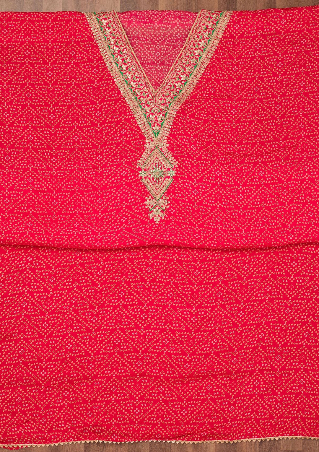 Rani Pink Printed Chiffon Unstitched Salwar Suit-Koskii