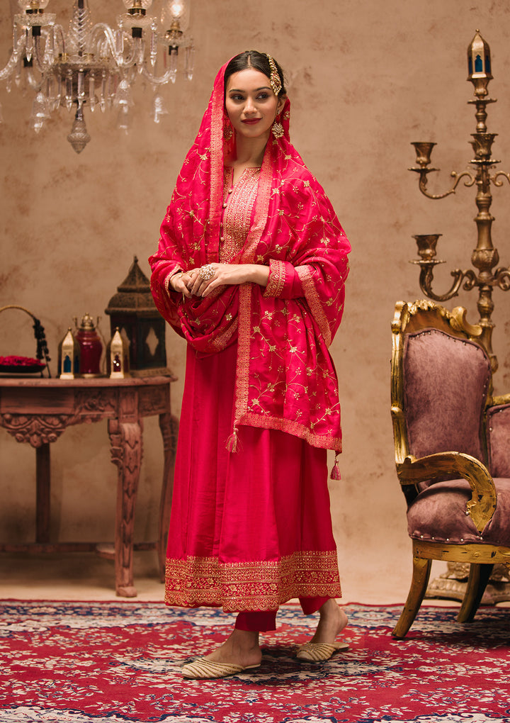 Rani Pink Printed Crepe Readymade Salwar Kameez
