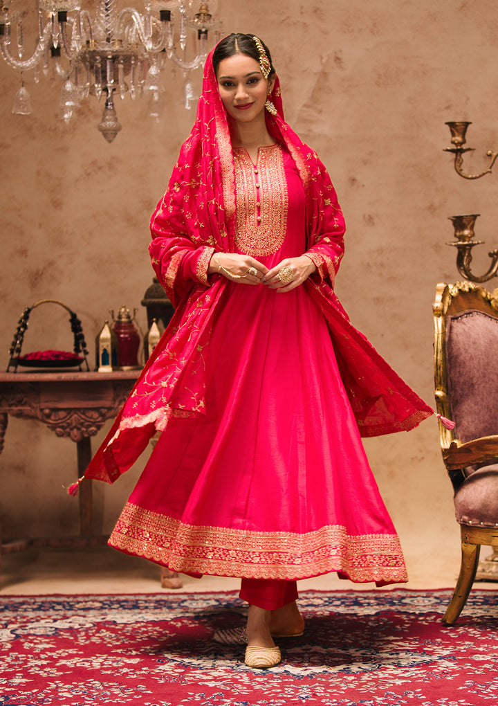Rani Pink Printed Crepe Readymade Salwar Kameez