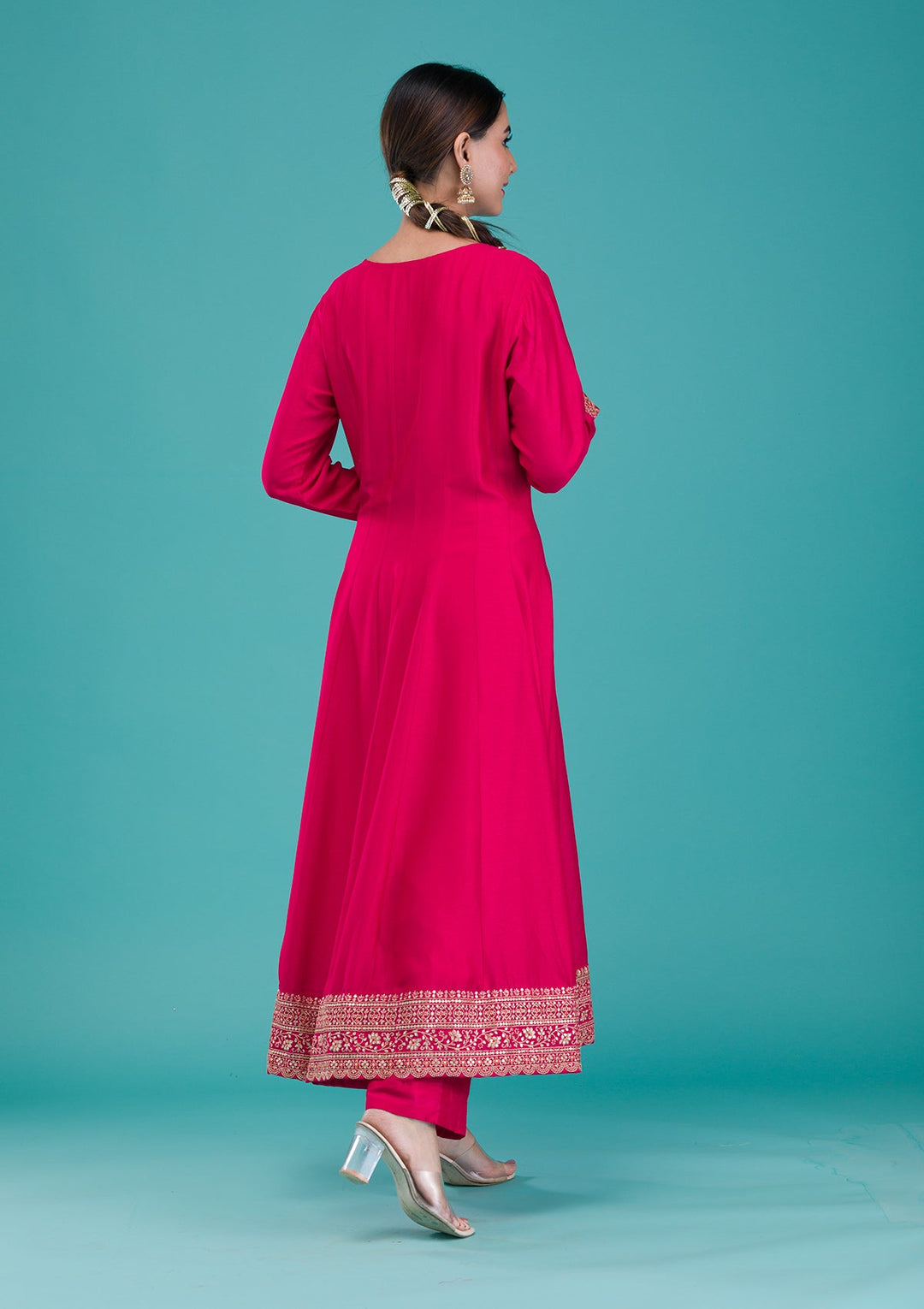 Rani Pink Printed Crepe Readymade Salwar Suit-Koskii