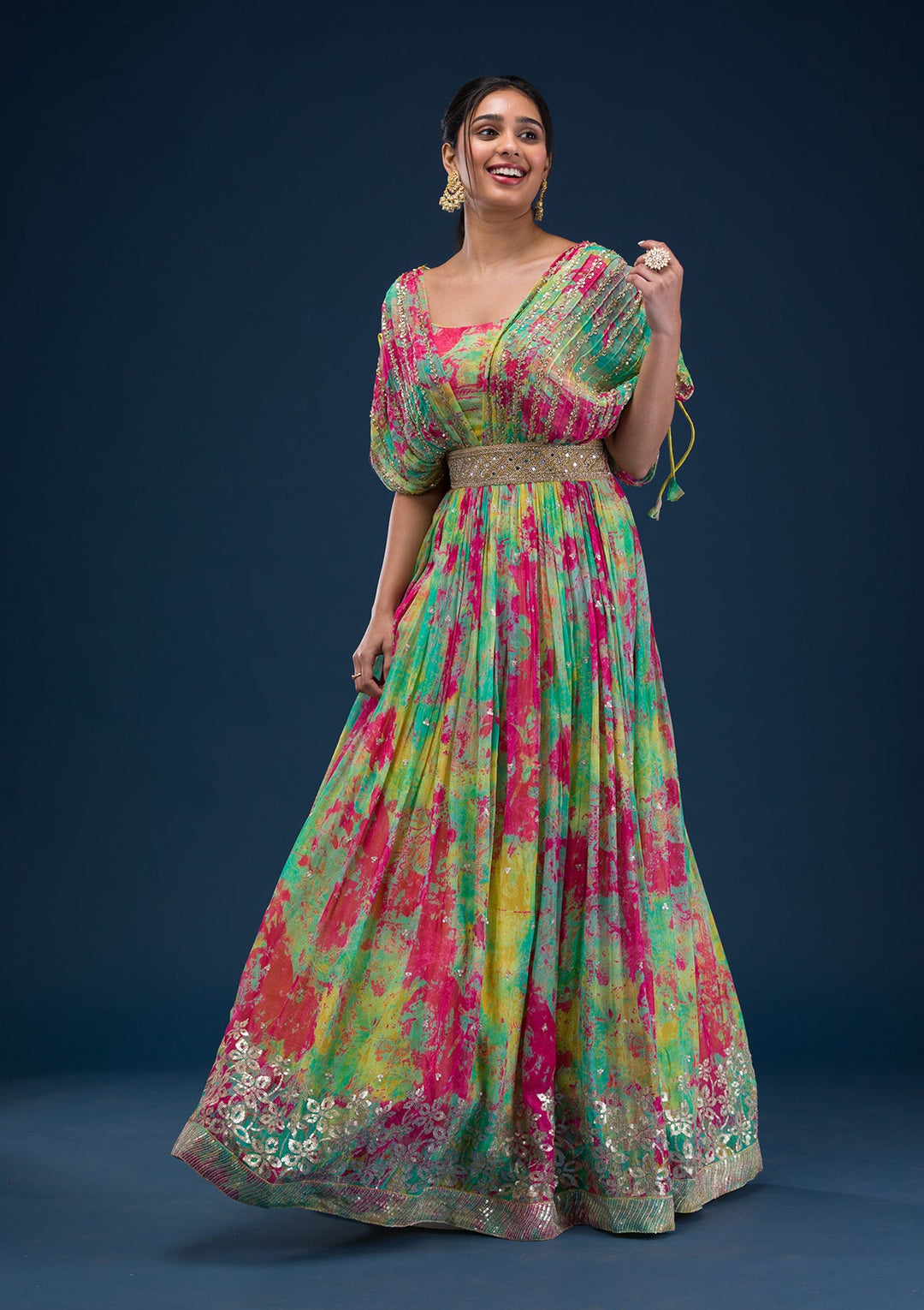 Rani Pink Printed Georgette Readymade Salwar Suit-Koskii