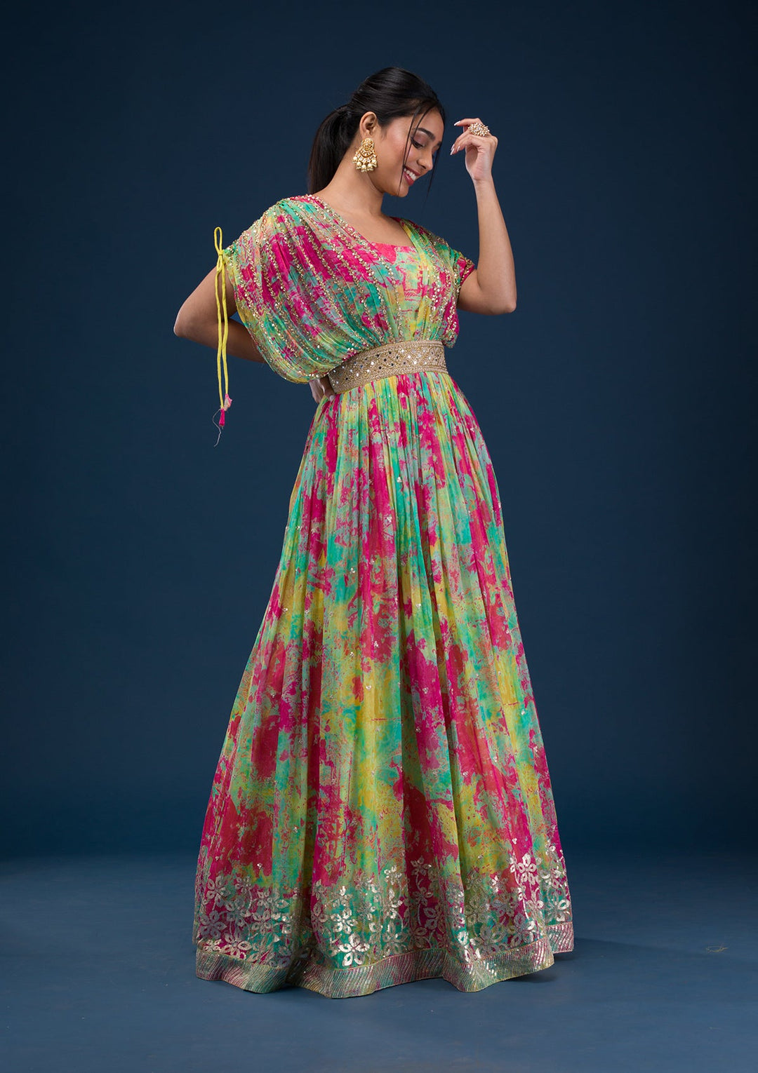 Rani Pink Printed Georgette Readymade Salwar Suit-Koskii