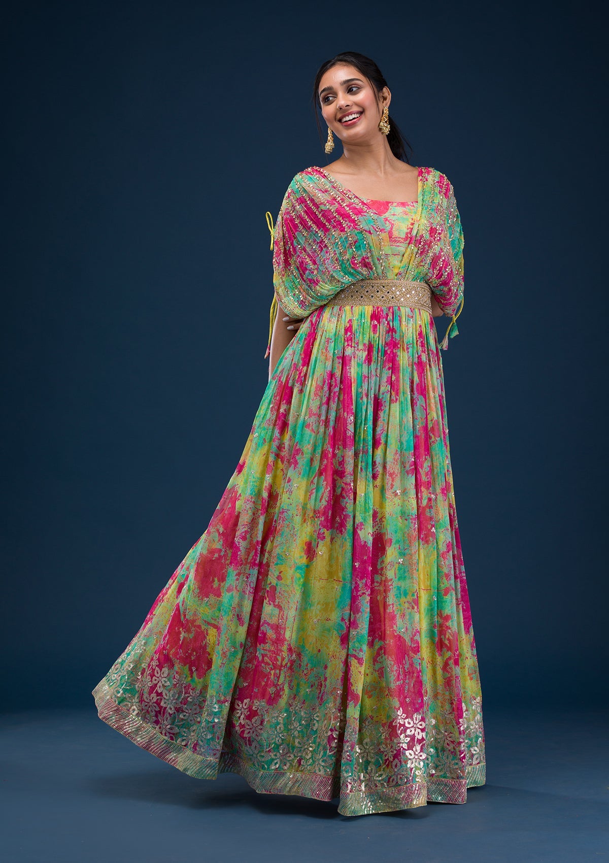 Rani Pink Printed Georgette Readymade Salwar Suit-Koskii
