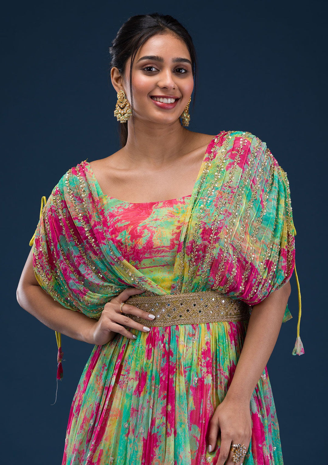 Rani Pink Printed Georgette Readymade Salwar Suit-Koskii