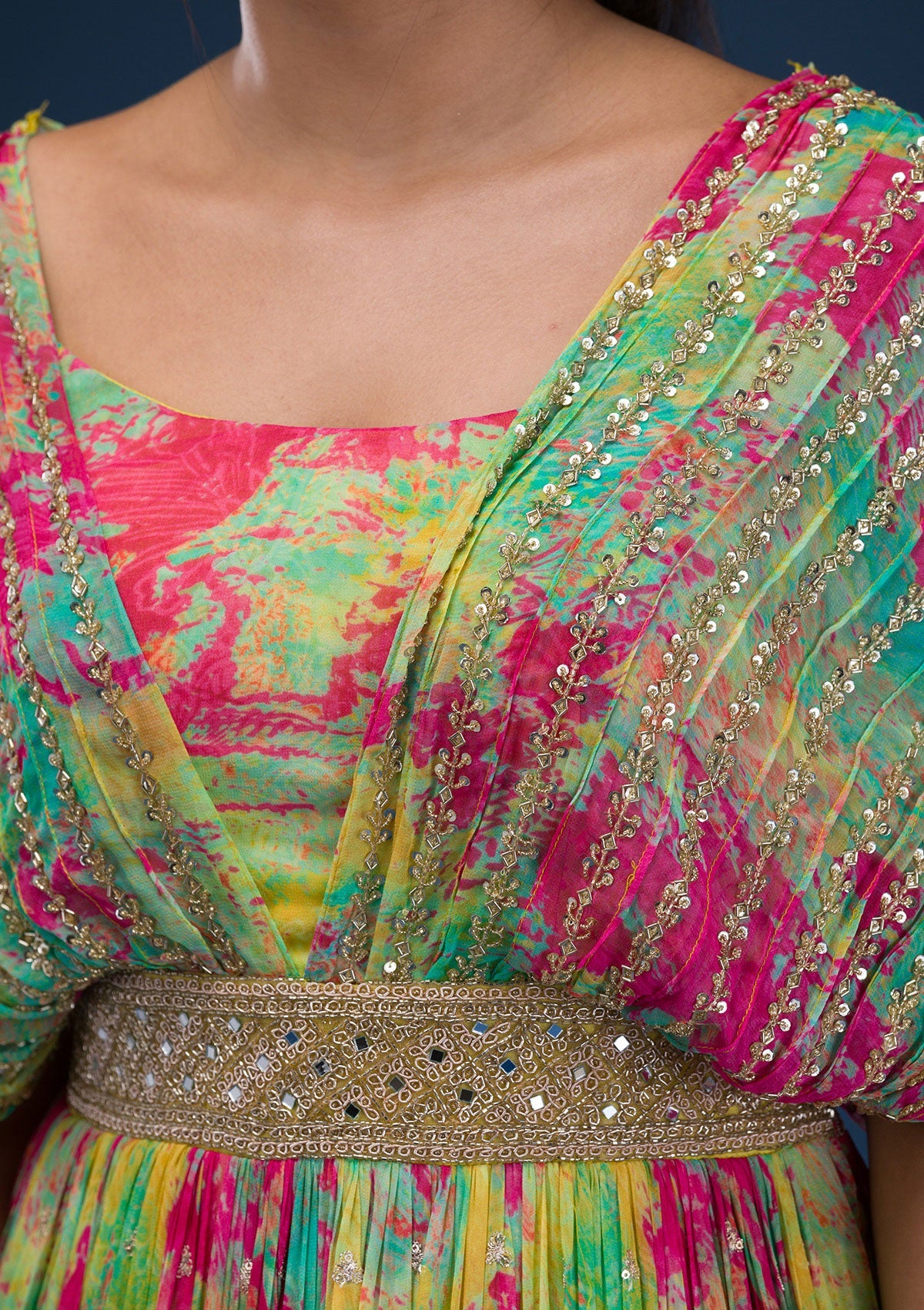 Rani Pink Printed Georgette Readymade Salwar Suit-Koskii