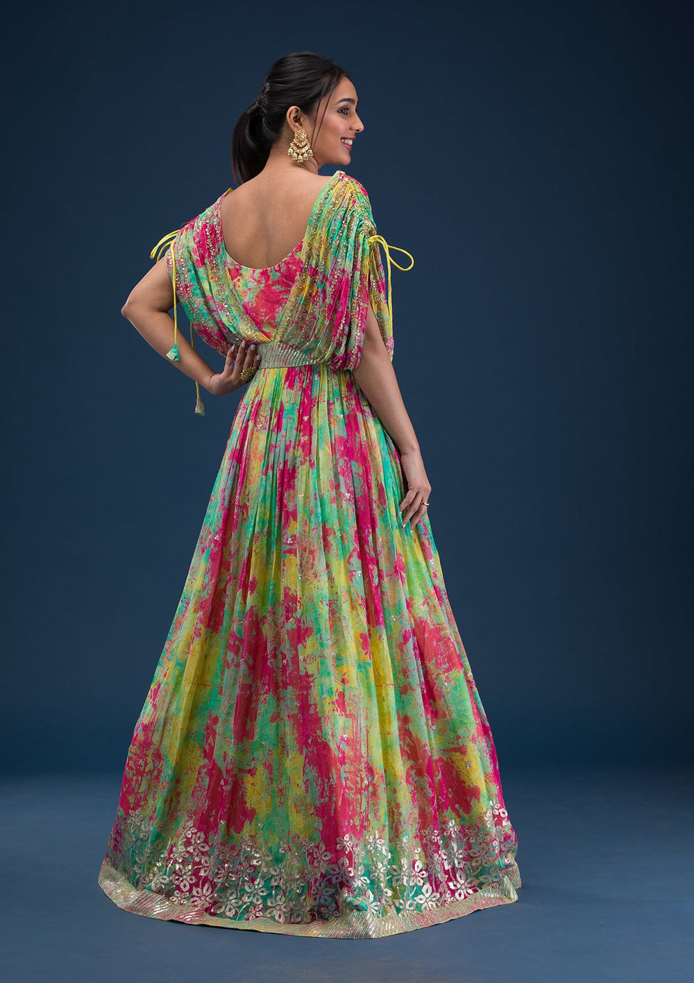 Rani Pink Printed Georgette Readymade Salwar Suit-Koskii