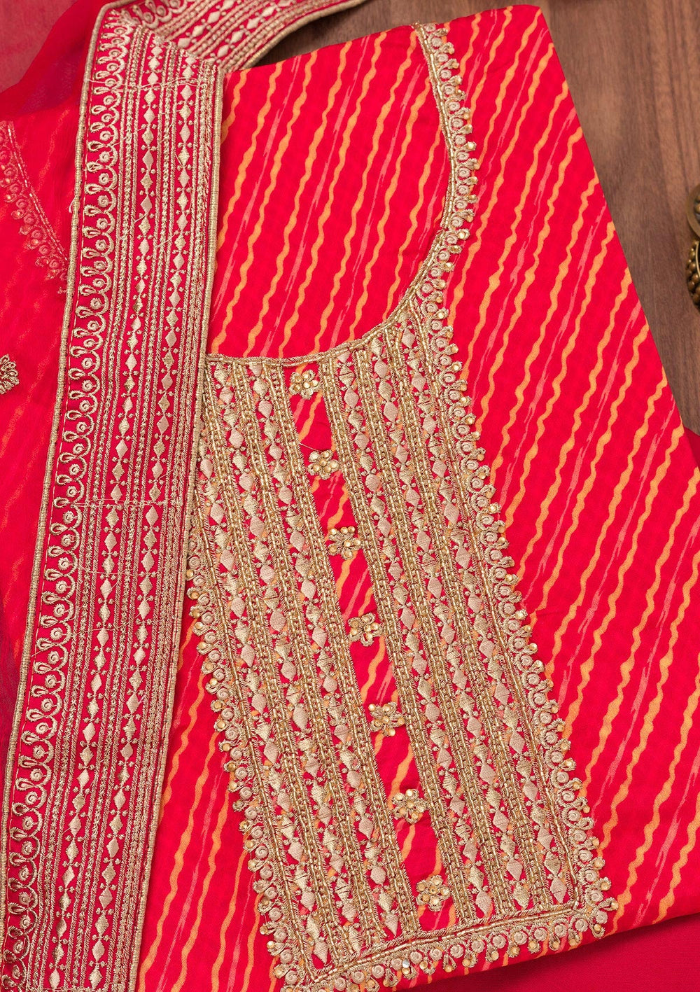 Rani Pink Printed Georgette Unstitched Salwar Suit-Koskii