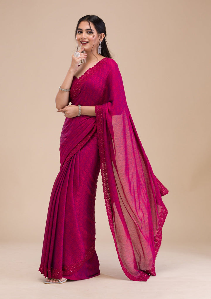Rani Pink Printed Georgette Saree-Koskii