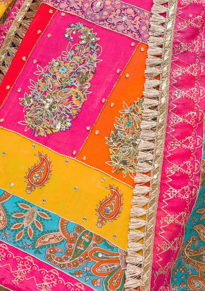Rani Pink Printed Semi Crepe Unstitched Salwar Suit-Koskii