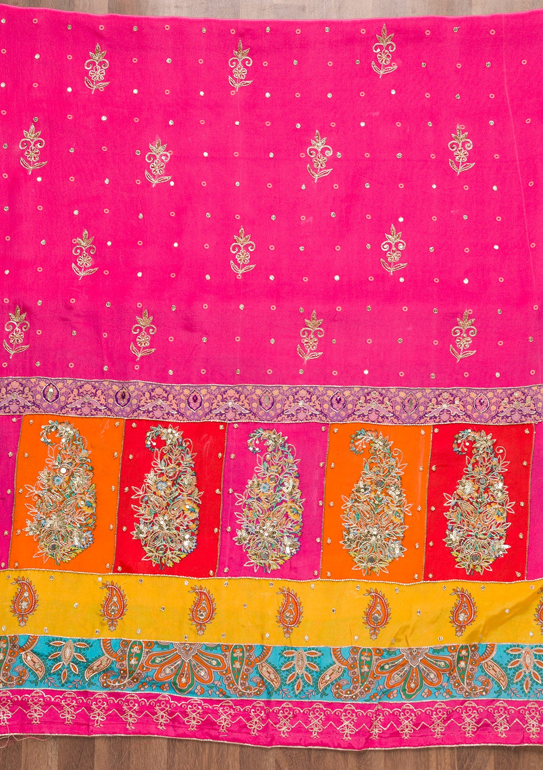Rani Pink Printed Semi Crepe Unstitched Salwar Suit-Koskii