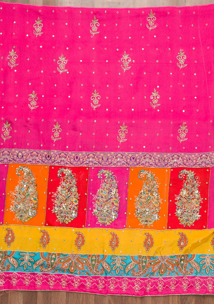 Rani Pink Printed Semi Crepe Unstitched Salwar Suit-Koskii